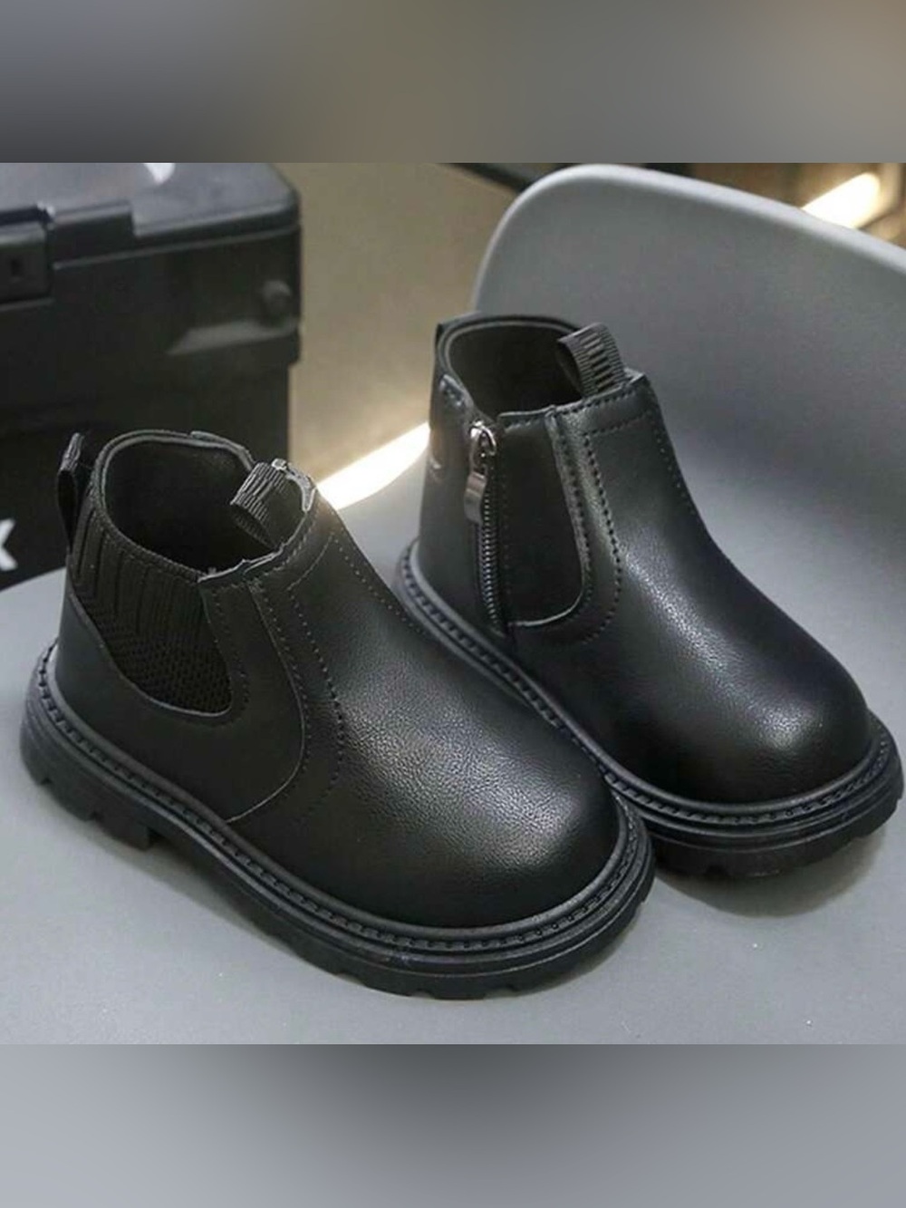 Kids Black Chelsea Ankle Boots with Side Zipper